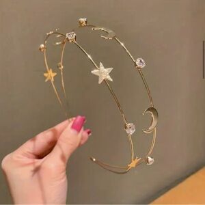 Celestial Gold Hairband with Stars and Moons